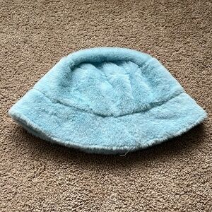 Blue fuzzy bucket hat